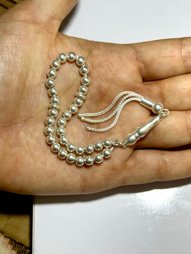 تسبیح تمام نقره ۹۲۵ ترک ساچمه ای مدل Roza12